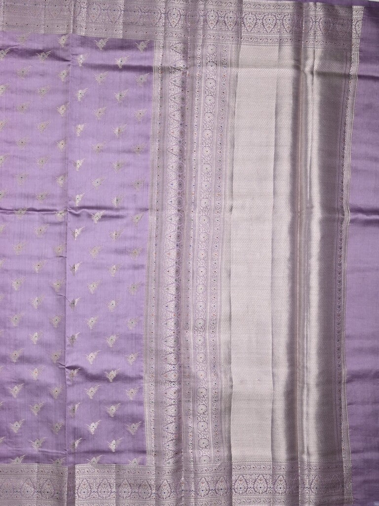 Raw mango pattu saree lavender color allover zari motifs & zari border with zari pallu and brocade blouse