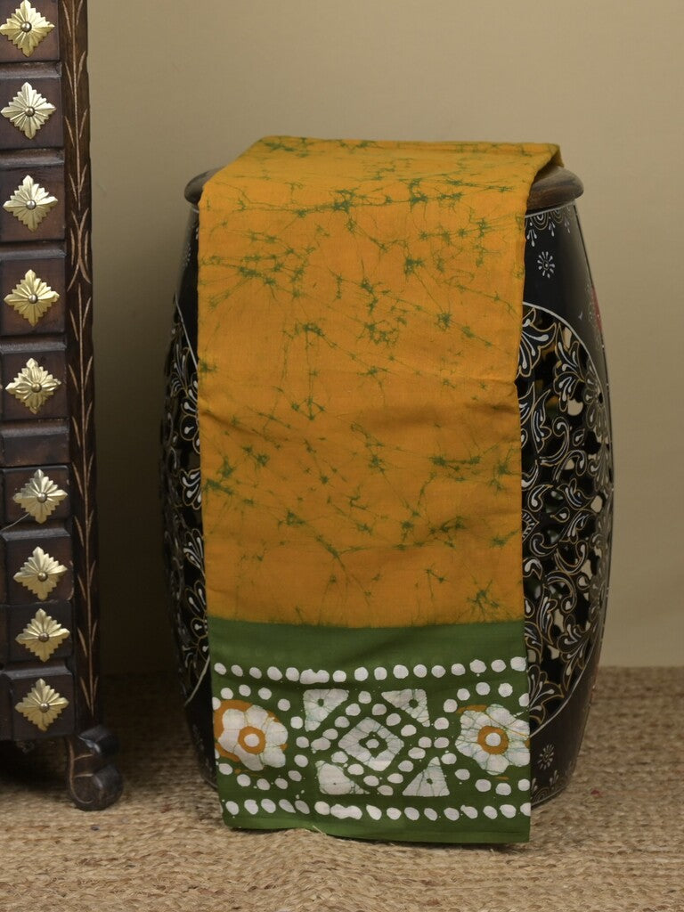 Maheswari cotton saree in mustard yellow color with contrast pallu and attached plain blouse