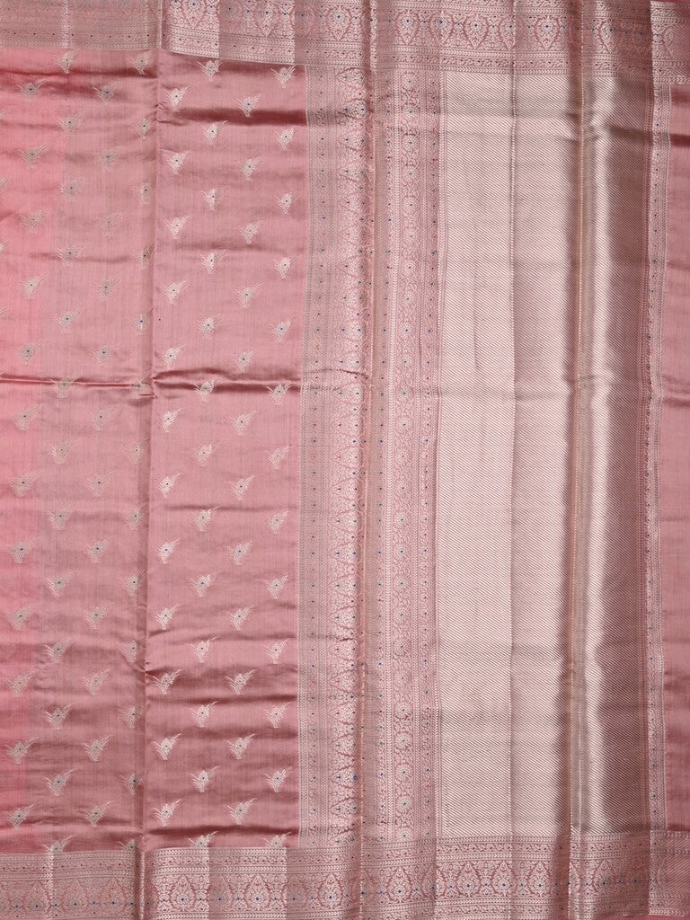 Raw mango pattu saree baby pink color allover zari motifs & zari border with zari pallu and brocade blouse