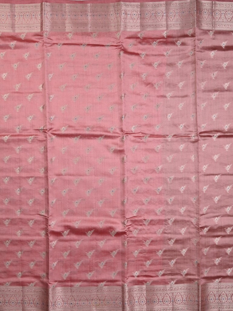 Raw mango pattu saree baby pink color allover zari motifs & zari border with zari pallu and brocade blouse