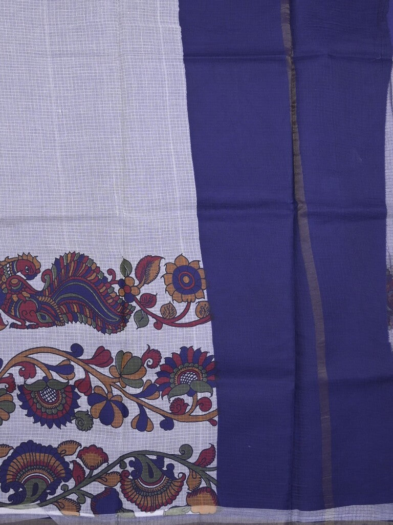 Kota fancy fancy saree white color allover prints & zari border with printed pallu and contrast plain blouse