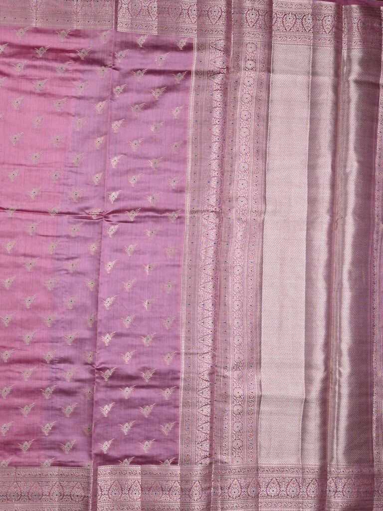 Raw mango pattu saree purple color allover zari motifs & zari border with zari pallu and brocade blouse