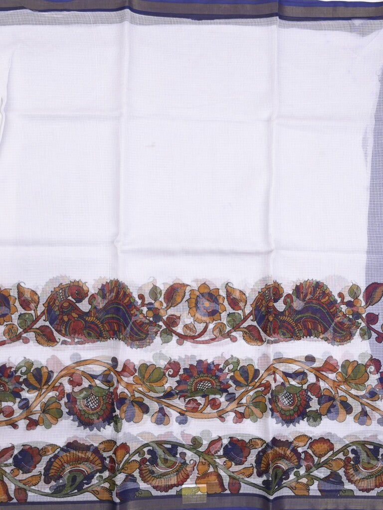 Kota fancy fancy saree white color allover prints & zari border with printed pallu and contrast plain blouse