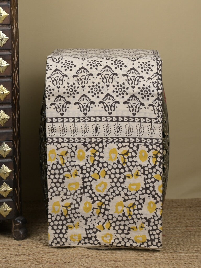 Maheswari fancy saree in white color with pallu and attached printed blouse