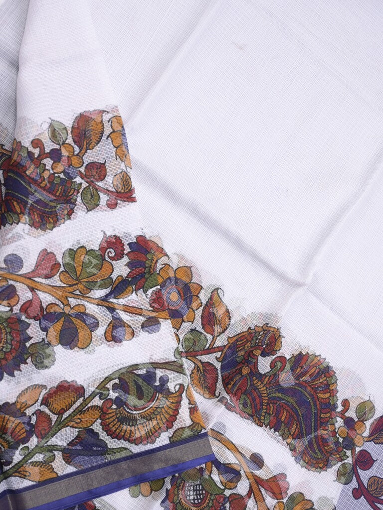 Kota fancy fancy saree white color allover prints & zari border with printed pallu and contrast plain blouse