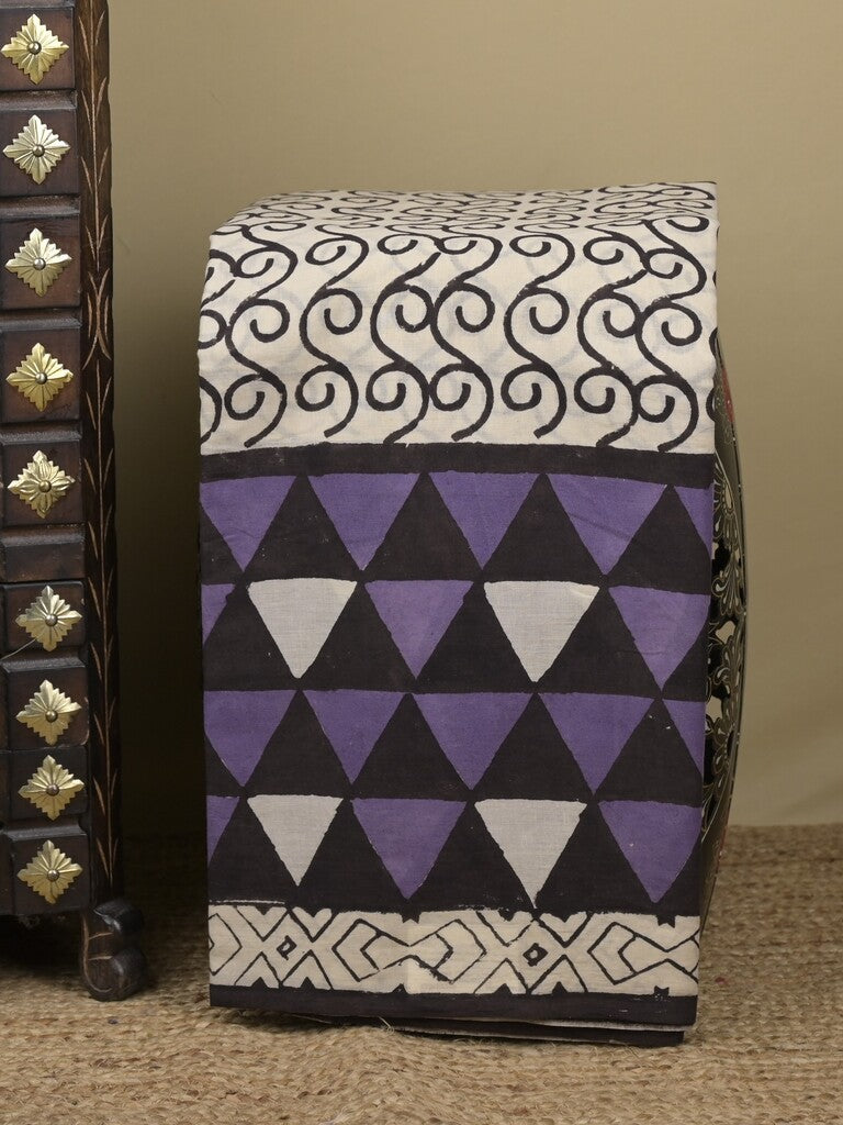 Maheswari fancy saree in white color with pallu and attached printed blouse