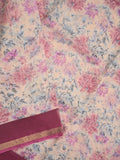 Kota fancy fancy saree light cream color allover prints & zari border with printed pallu and contrast plain blouse