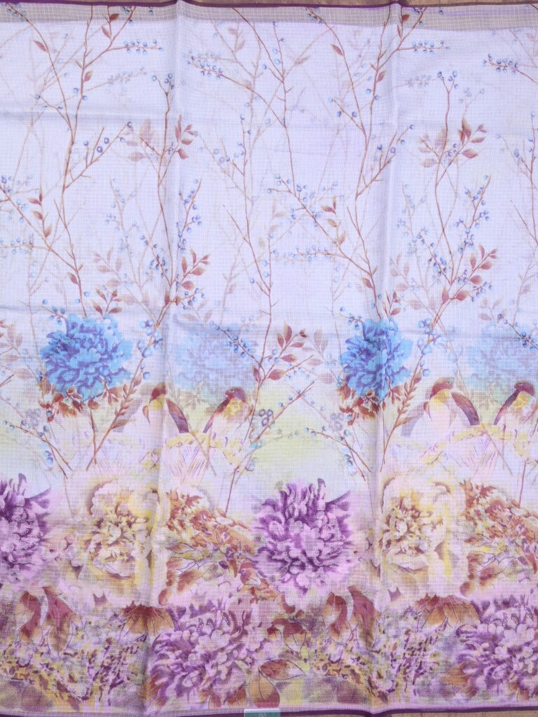 Kota fancy fancy saree half white color allover prints & zari border with printed pallu and contrast plain blouse