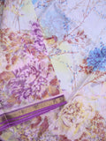 Kota fancy fancy saree half white color allover prints & zari border with printed pallu and contrast plain blouse