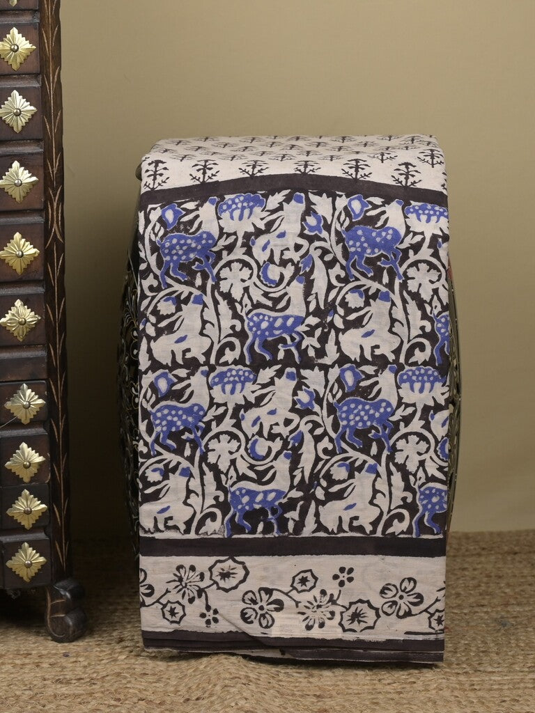 Maheswari fancy saree in white color with pallu and attached printed blouse