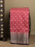 Dupion fancy saree in pink color allover zari motifs & zari border with zari pallu and contrast blouse
