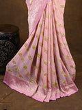Pure georgette fancy saree baby pink color allover zari motifs & zari border with rich pallu and plain blouse