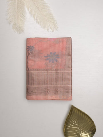 Chanderi fancy saree for women | peach | zari border | party wear