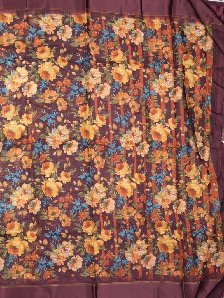 Kota fancy fancy saree wine color allover prints & kaddi border with printed pallu and plain blouse