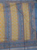 Kota fancy fancy saree light yellow color allover prints & zari border with printed pallu and contrast plain blouse