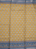 Kota fancy fancy saree light yellow color allover prints & zari border with printed pallu and contrast plain blouse
