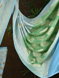 Pure georgette fancy saree light blue color allover zari motifs & zari border with rich pallu and plain blouse