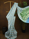 Pure georgette fancy saree light blue color allover zari motifs & zari border with rich pallu and plain blouse