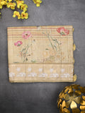 Tussar tissue fancy saree beige color allover prints & embroidery border with short pallu and plain blouse