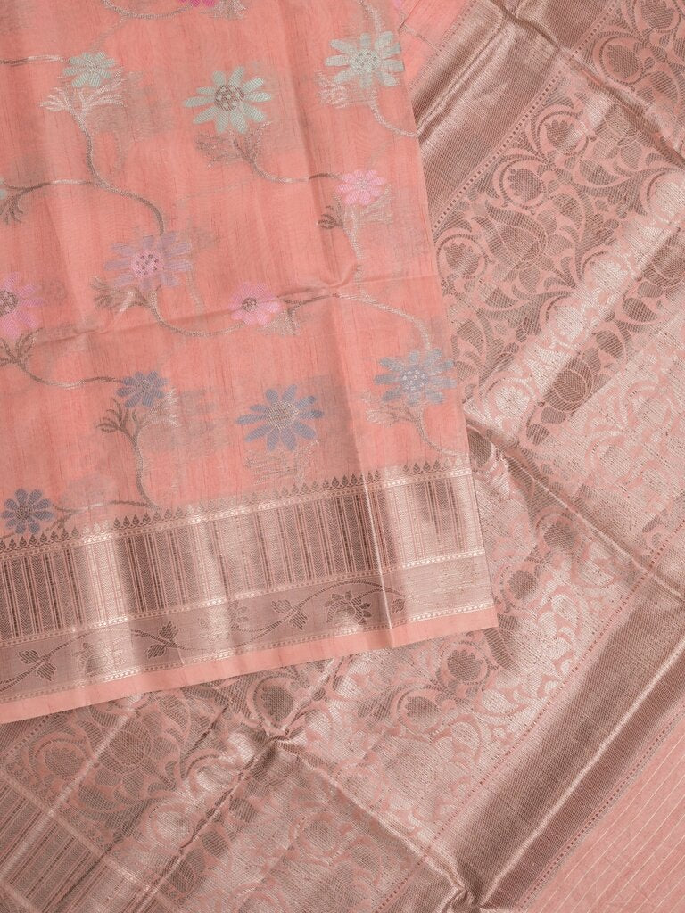 Chanderi fancy saree for women | peach | zari border | party wear