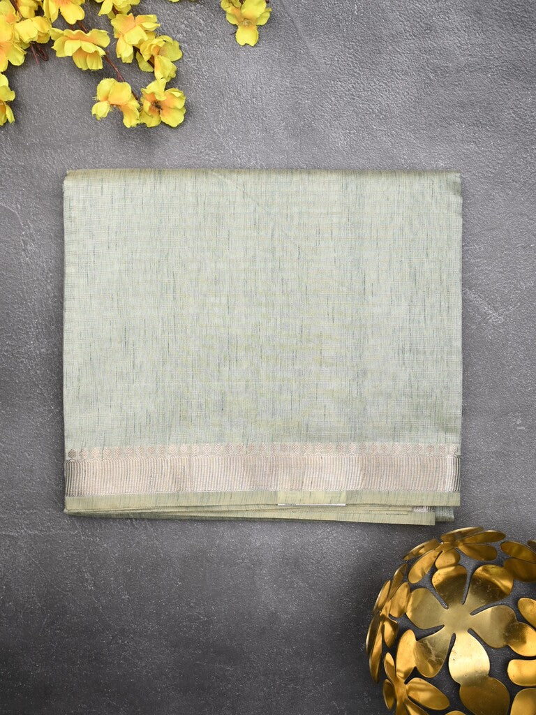 Chanderi fancy saree light grey color allover prints & zari border with short pallu and plain blouse