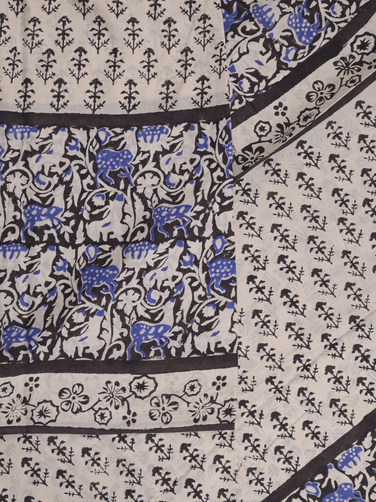 Maheswari fancy saree in white color with pallu and attached printed blouse