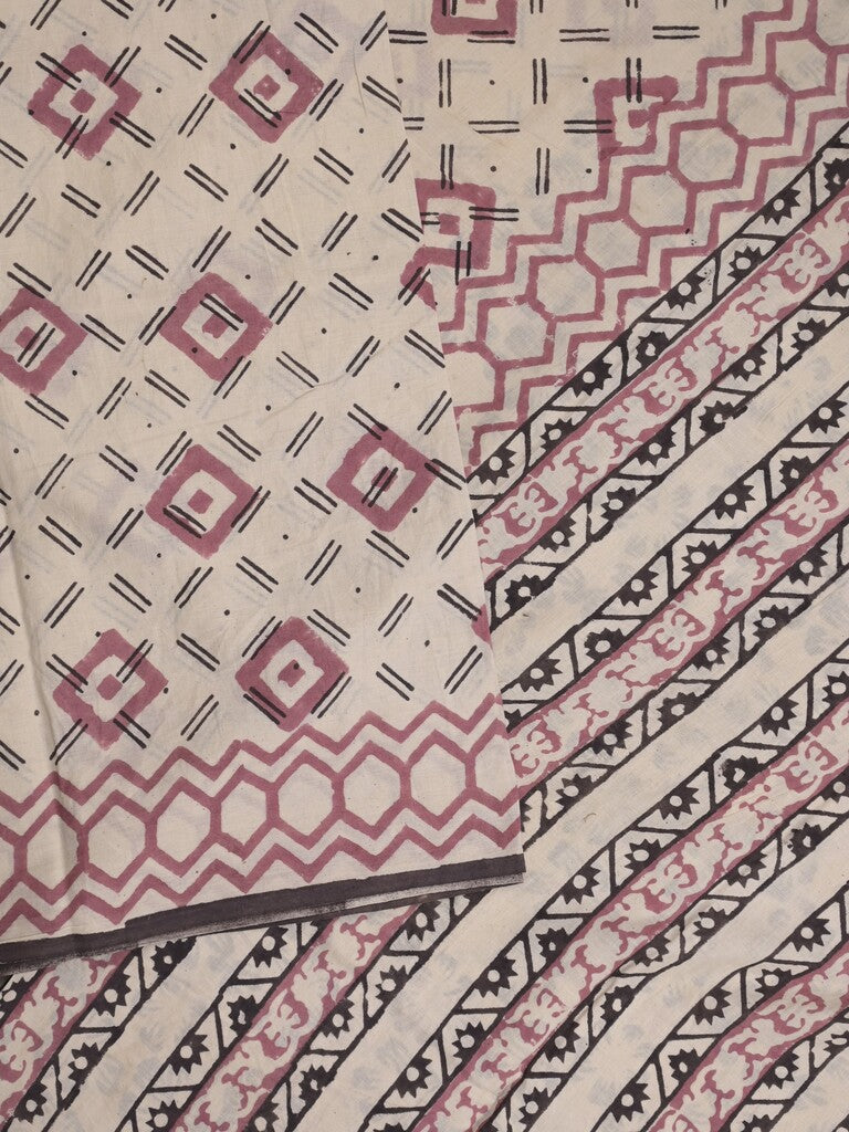 Maheswari fancy saree in cream color with pallu and attached printed blouse