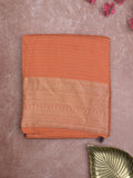 Georgette fancy saree orange color allover stripes & zari border with short pallu and self blouse