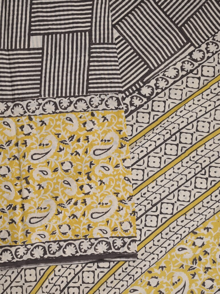 Maheswari fancy saree in white color with pallu and attached printed blouse