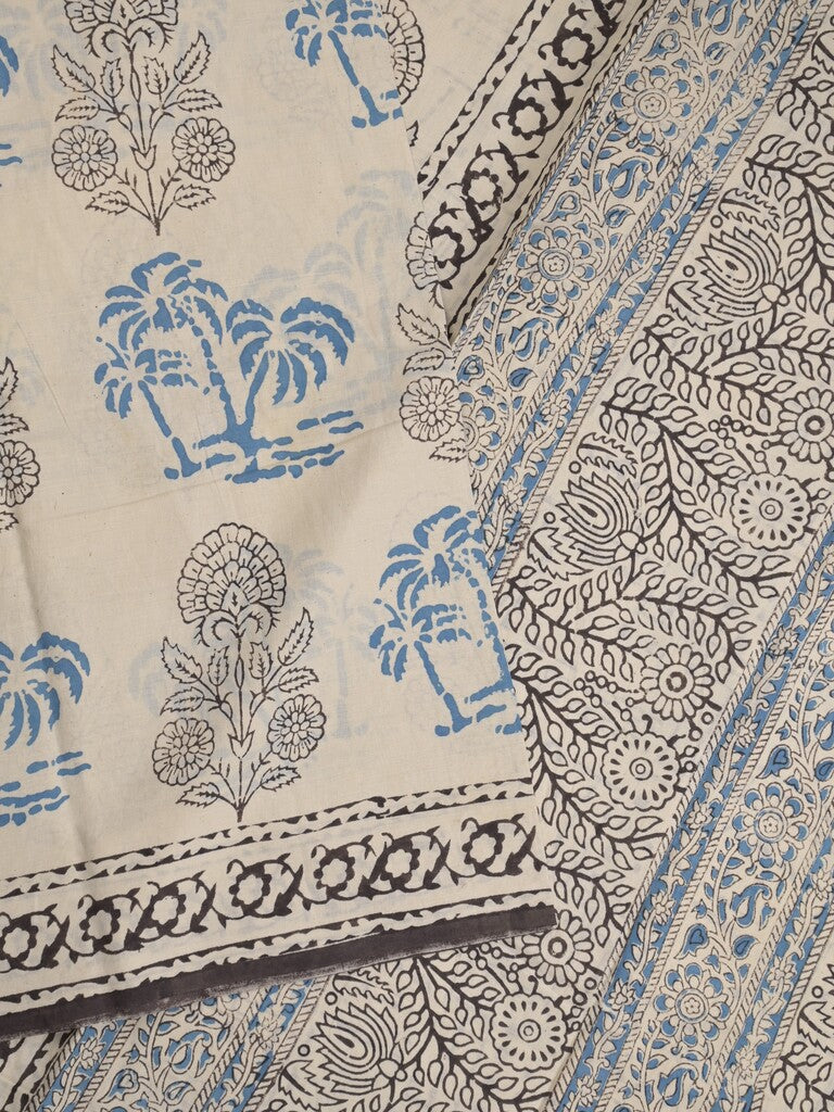 Maheswari fancy saree in white color with pallu and attached printed blouse