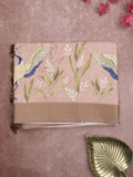 Dola silk fancy saree light peach color allover prints & kaddi border with self pallu and contrast blouse