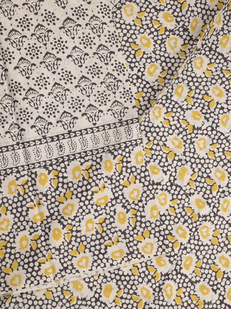 Maheswari fancy saree in white color with pallu and attached printed blouse