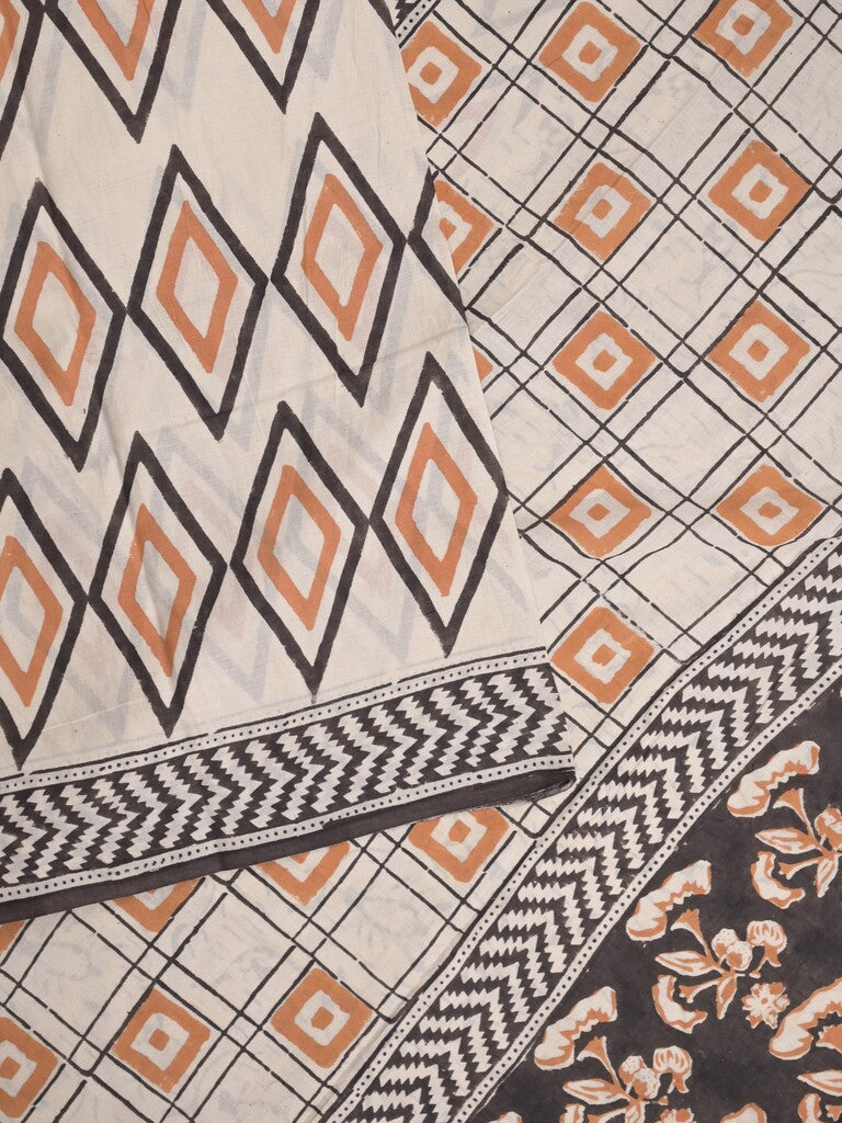 Maheswari fancy saree in white color with pallu and attached printed blouse