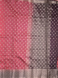 Dupion fancy saree in pink color allover zari motifs & zari border with zari pallu and contrast blouse