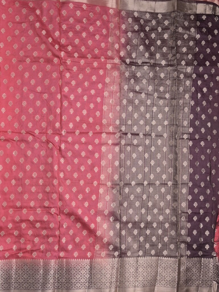 Dupion fancy saree in pink color allover zari motifs & zari border with zari pallu and contrast blouse