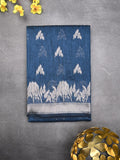 Raw silk fancy saree blue color allover zari motifs & zari border with zari pallu and plain blouse