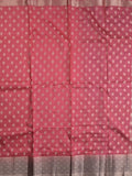 Dupion fancy saree in pink color allover zari motifs & zari border with zari pallu and contrast blouse