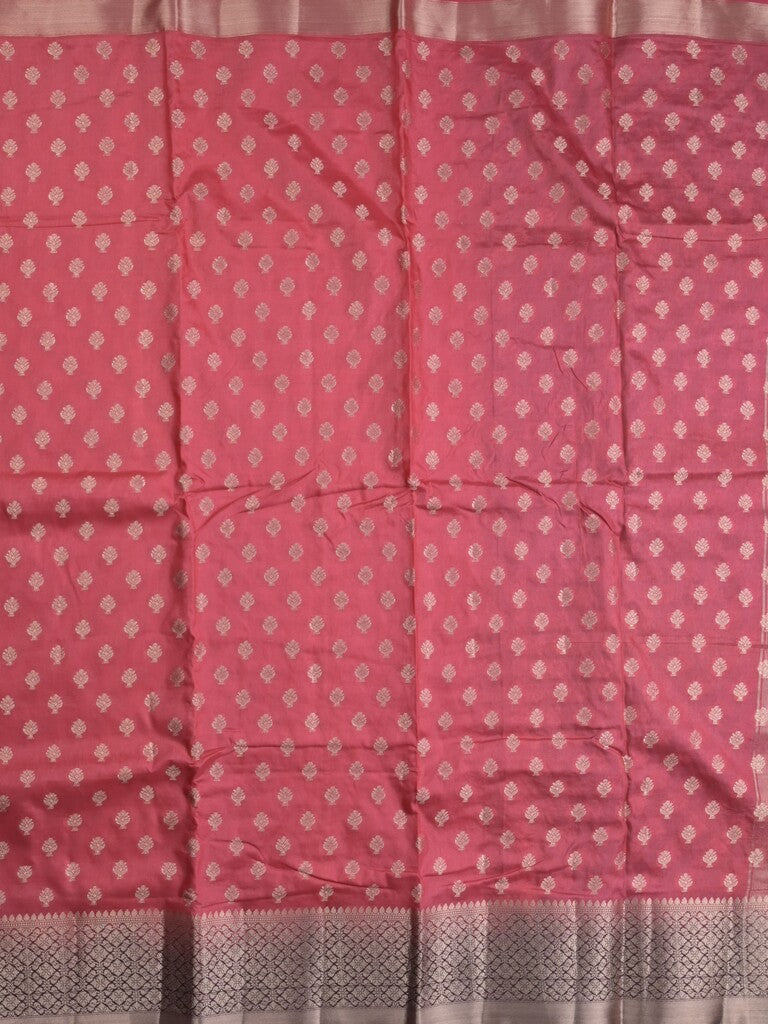 Dupion fancy saree in pink color allover zari motifs & zari border with zari pallu and contrast blouse