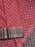 Dupion fancy saree in pink color allover zari motifs & zari border with zari pallu and contrast blouse