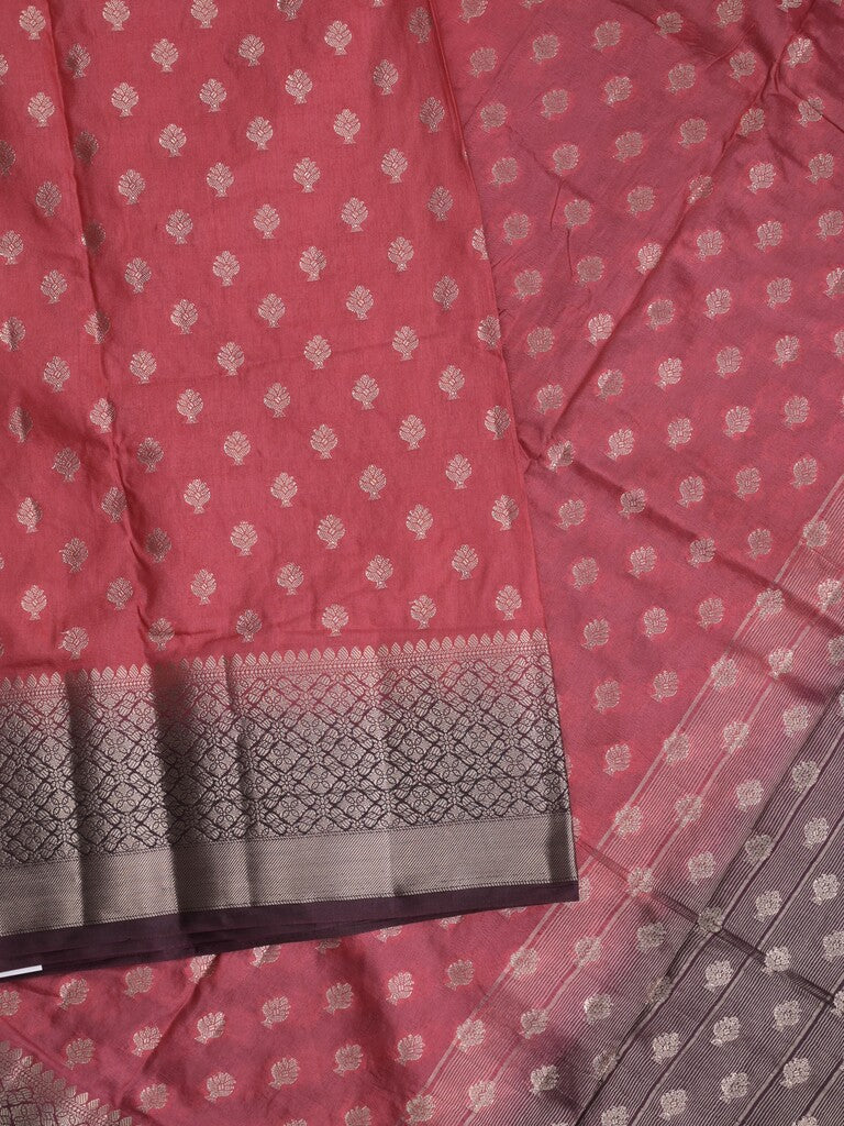 Dupion fancy saree in pink color allover zari motifs & zari border with zari pallu and contrast blouse