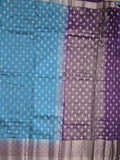 Dupion fancy saree in blue color allover zari motifs & zari border with zari pallu and contrast blouse