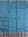 Dupion fancy saree in blue color allover zari motifs & zari border with zari pallu and contrast blouse