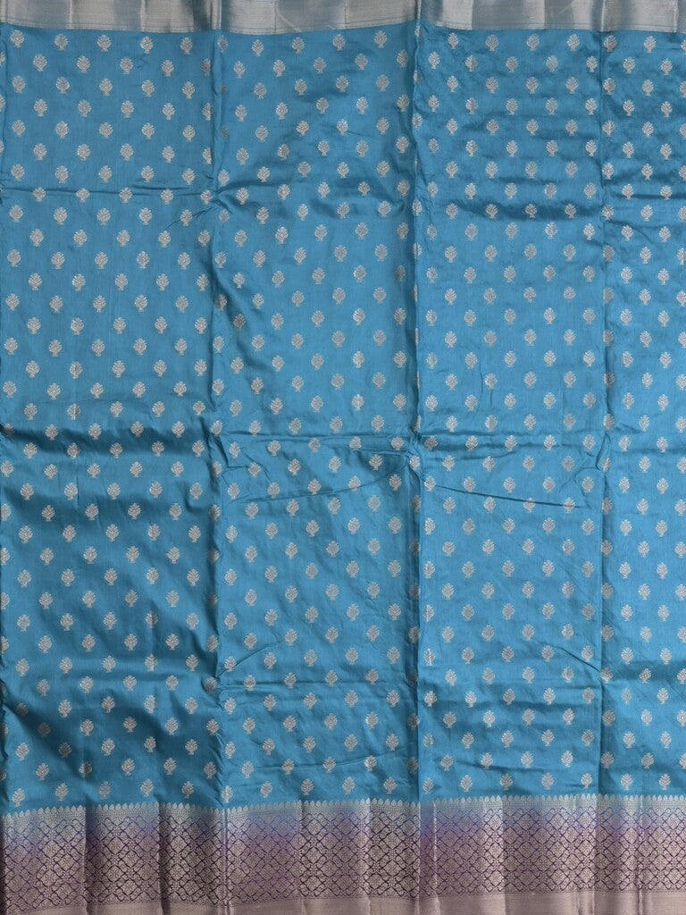Dupion fancy saree in blue color allover zari motifs & zari border with zari pallu and contrast blouse