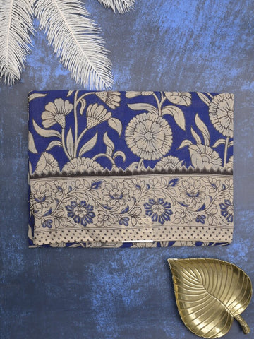 Kalamkari cotton saree for women | royal blue | allover | attached blouse