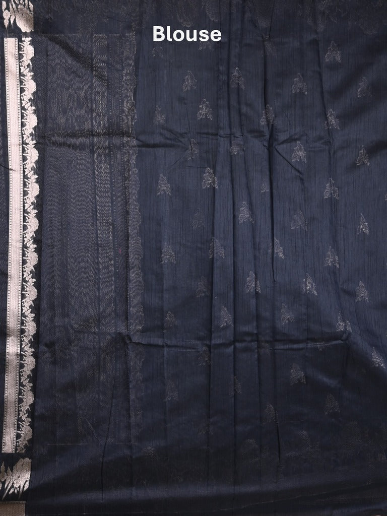 Raw silk fancy saree black color allover zari motifs & zari border with zari pallu and plain blouse