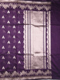 Raw silk fancy saree violet color allover zari motifs & zari border with zari pallu and plain blouse