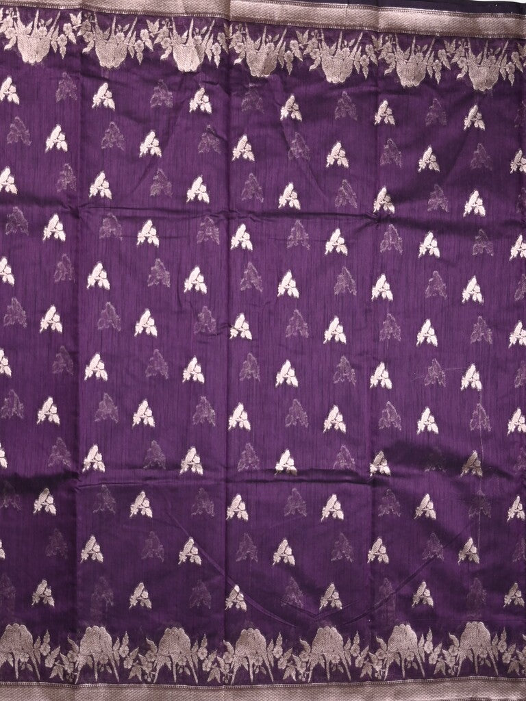 Raw silk fancy saree violet color allover zari motifs & zari border with zari pallu and plain blouse