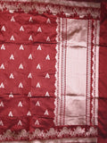 Raw silk fancy saree maroon color allover zari motifs & zari border with zari pallu and plain blouse