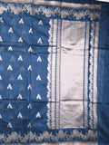 Raw silk fancy saree blue color allover zari motifs & zari border with zari pallu and plain blouse