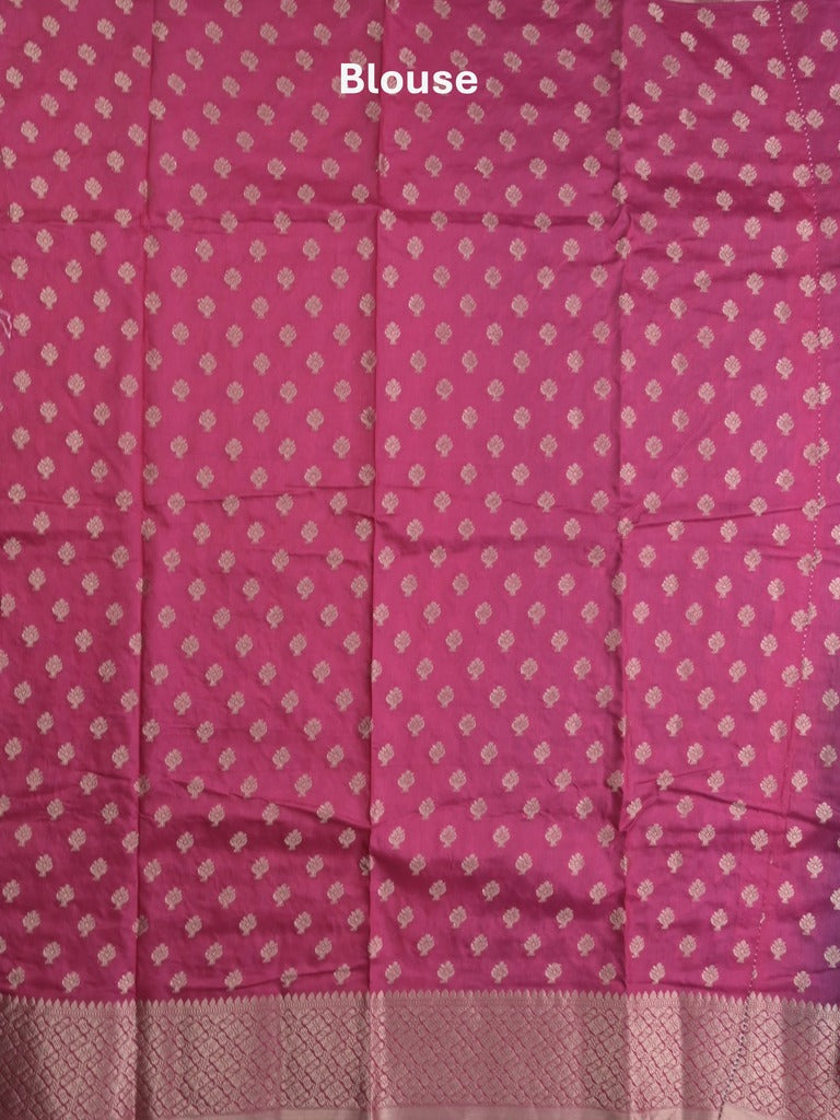Dupion fancy saree in wine color allover zari motifs & zari border with zari pallu and contrast blouse